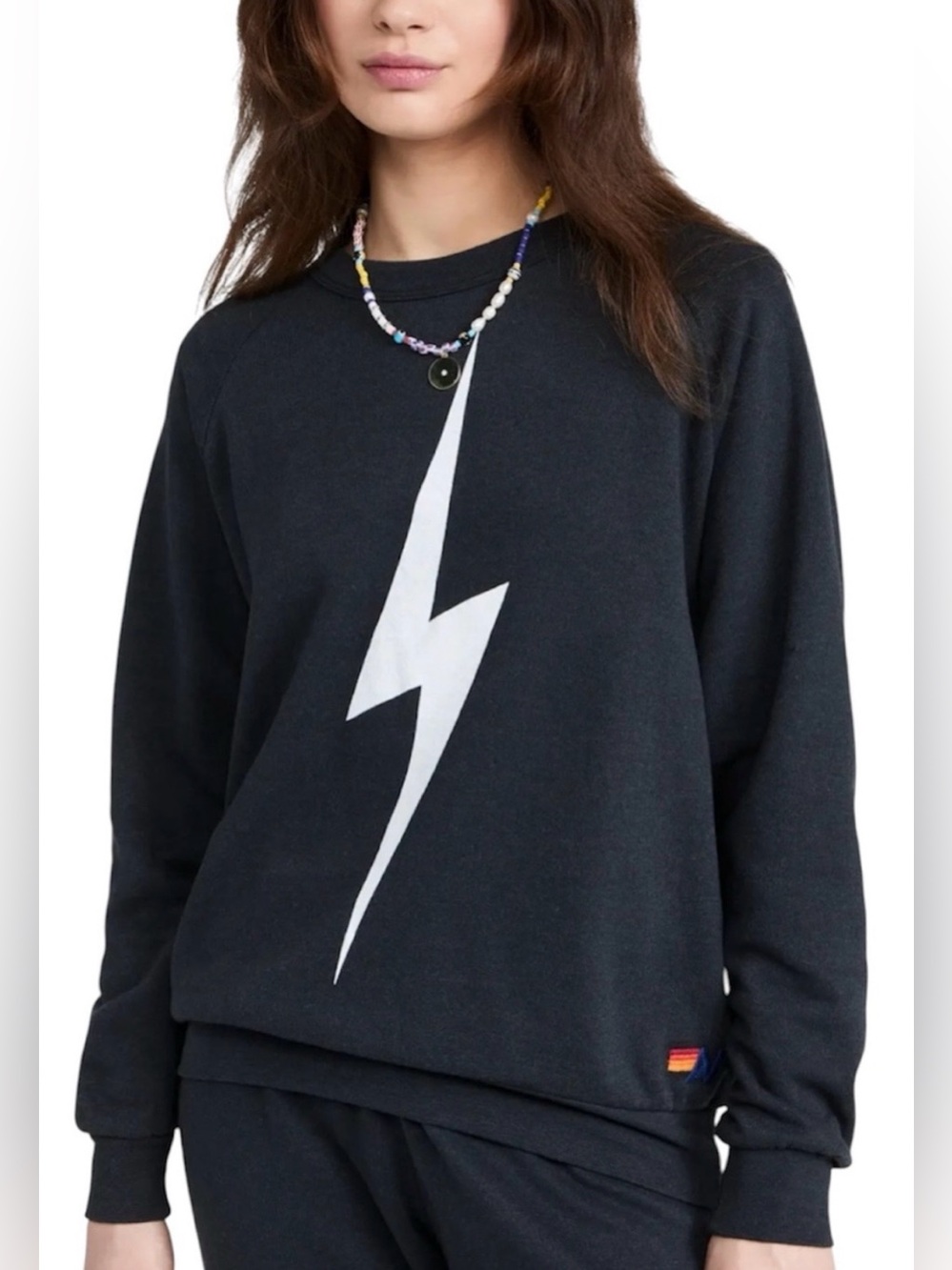 Aviator Nation Black Lightning Bolt Graphic Crewneck Sweatshirt Pullover Size XL